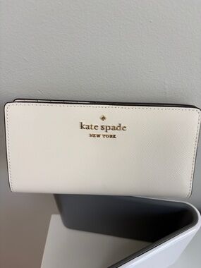 kate spade cream Saffiano Leather Zip Wallet with Gold Logo